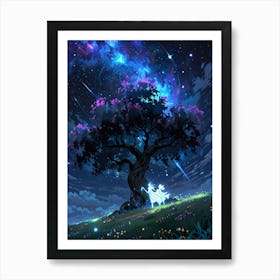 Tree In The Night Sky Art Print