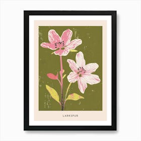 Pink & Green Larkspur 3 Flower Poster Art Print