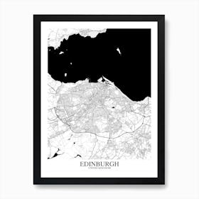 Edinburgh White Black Map Art Print