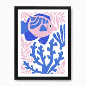 Blue And Pink Fish Ocean Collection Boho Art Print