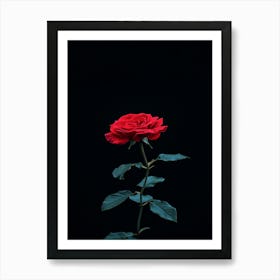 Red Rose On Black Background 51 Art Print