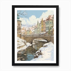 Vintage Winter Illustration Cesky Krumloy Czech Republic 1 Art Print