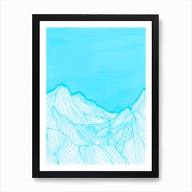 Lines In The Mountains   Aqua Art Print