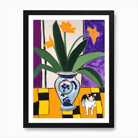 A Painting Of A Still Life Of A Crocus With A Cat In The Style Of Matisse 2 Art Print