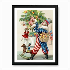 Patriot Santa Decorating A Christmas Tree Art Print