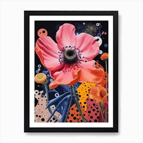 Surreal Florals Pink Flower 5 Flower Painting Art Print