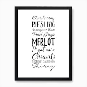 Wine Types Typography Art Print