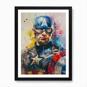 Captain America Portrait Watercolor Art Print