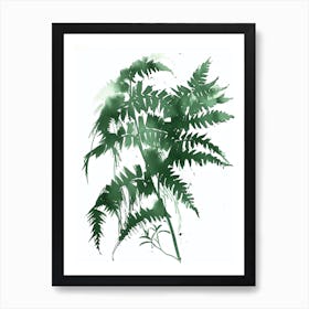 Green Ink Painting Of A Japanese Tassel Fern 1 Art Print