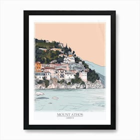 Mount Athos Greece Color Line Drawing 8 Poster Art Print