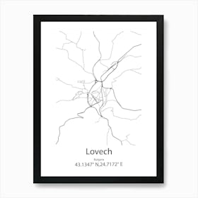 Lovech,Bulgaria Minimalist Map Art Print