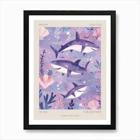 Purple Shark In The Waves Illustration 3 Poster Art Print