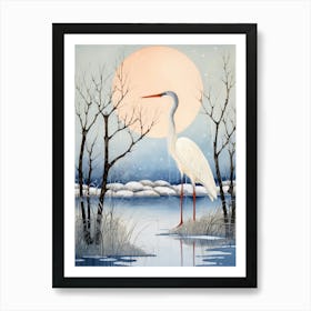 Winter Bird Painting Stork 2 Art Print