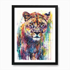 Mountain Lion Colourful Watercolour 1 Art Print