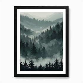 Forest Landscape With Fog Art Print