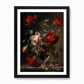 Dying Roses In A Vase Art Print