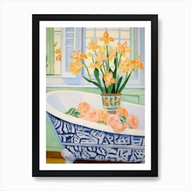 A Bathtube Full Of Daffodil In A Bathroom 4 Art Print
