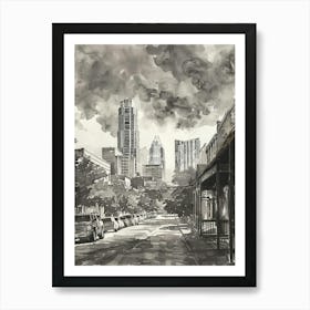 Rainey Street Historic District Austin Texas Black And White Watercolour 1 Art Print