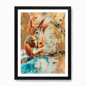 Red Squirrel Gold Effect Collage 1 Art Print