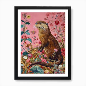 Floral Animal Painting Otter 2 Art Print