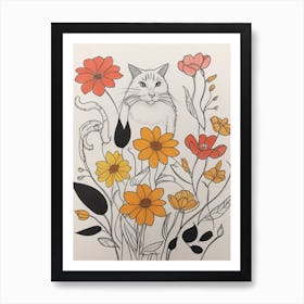 Luckycharms Cat In Flowers Art Print