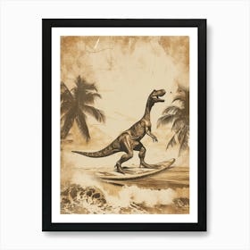 Vintage Plateosaurus Dinosaur On A Surf Board  3 Affiche