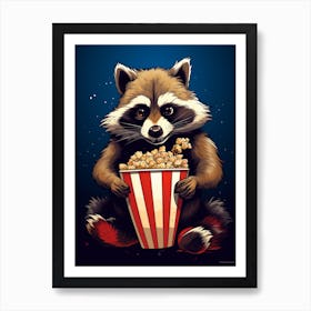 Cartoon Common Raccoon Eating Popcorn At The Cinema 3 Art Print