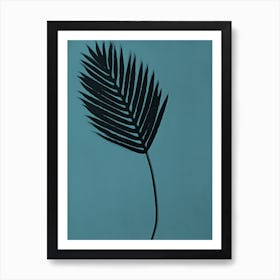 Teal black palm leaf Art Print