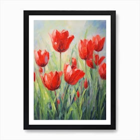 Red Tulip Field Valentines Day Oil Painting Art Print