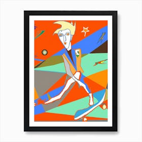 Space David Bowie On A Skateboard Art Print