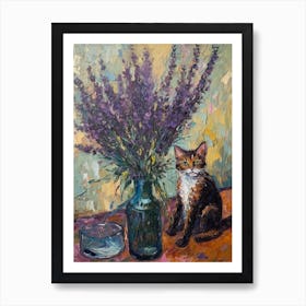 Still Life Of Heather With A Cat 3 Art Print