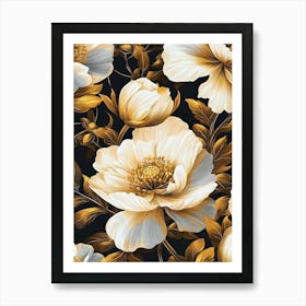 William Morris Prints White Flowers Peonies Morris Exhibition Print Yellow Gold Poster Vintage Full Art Print