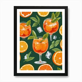 Aperol Spritz Pattern Cocktail Oranges Kitchen Art Art Print (5) Art Print