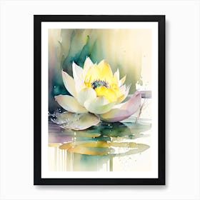 Blooming Lotus Flower In Pond Storybook Watercolour 1 Art Print