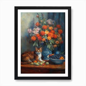 Flower Vase Delphinium With A Cat 3 Impressionism, Cezanne Style Art Print