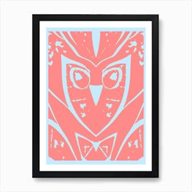 Abstract Owl Salmon Pink And Pastel Blue  Art Print