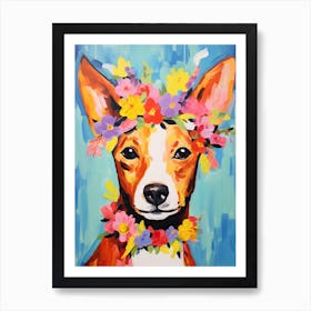 Basenji Portrait With A Flower Crown, Matisse Painting Style 4 Art Print