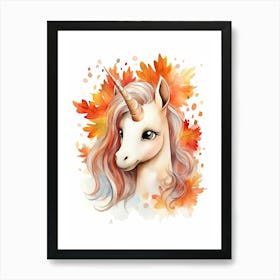 Unicorn Watercolour In Autumn Colours 3 Art Print