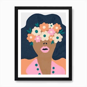 Girl in mask of flowers Art Print