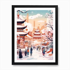 Vintage Winter Travel Illustration Sapporo Japan Art Print