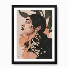 The Girl With Orange Flower Art Print