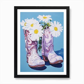 A Painting Of Cowboy Boots With Daisies Flowers, Fauvist Style, Still Life 1 Art Print