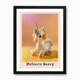 Toy Unicorn Listening To Music With Headphones Pastel Yellow Poster Art Print