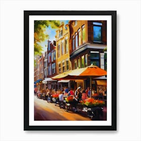 The city of Amsterdam, Netherlands, streets, cafes, passing by, the beauty of summer, oil colors..32 Art Print