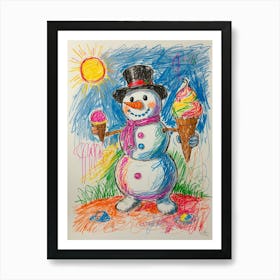 Snowman With Ice Cream Cones Art Print