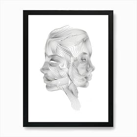Abstract Women Faces In Line 2 Art Print