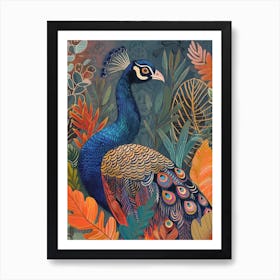 Folky Floral Peacock With The Plants 7 Art Print