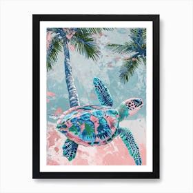 Pastel Sea Turtle & Palm Trees 2 Art Print