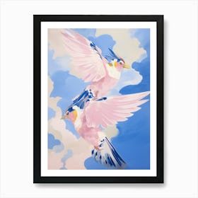 Pink Ethereal Bird Painting Blue Jay 2 Art Print