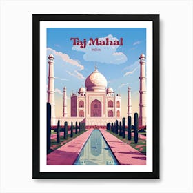 Taj Mahal India Vintage Modern Travel Illustration Art Print